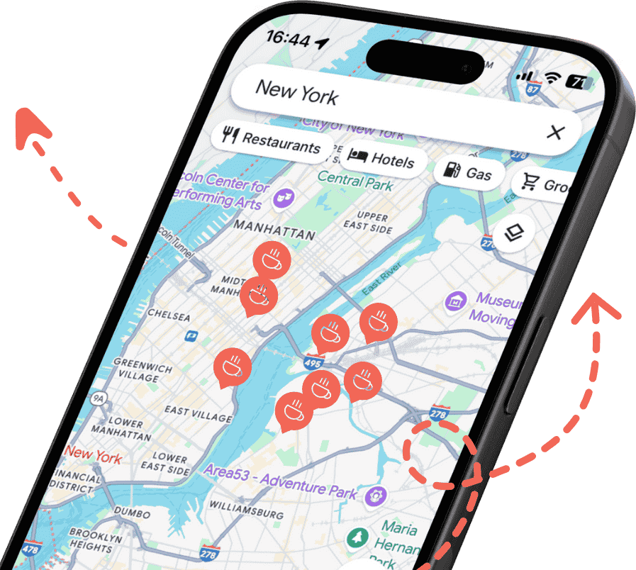 Brew-tiful Google Maps Specialty Coffee Guide on a phone